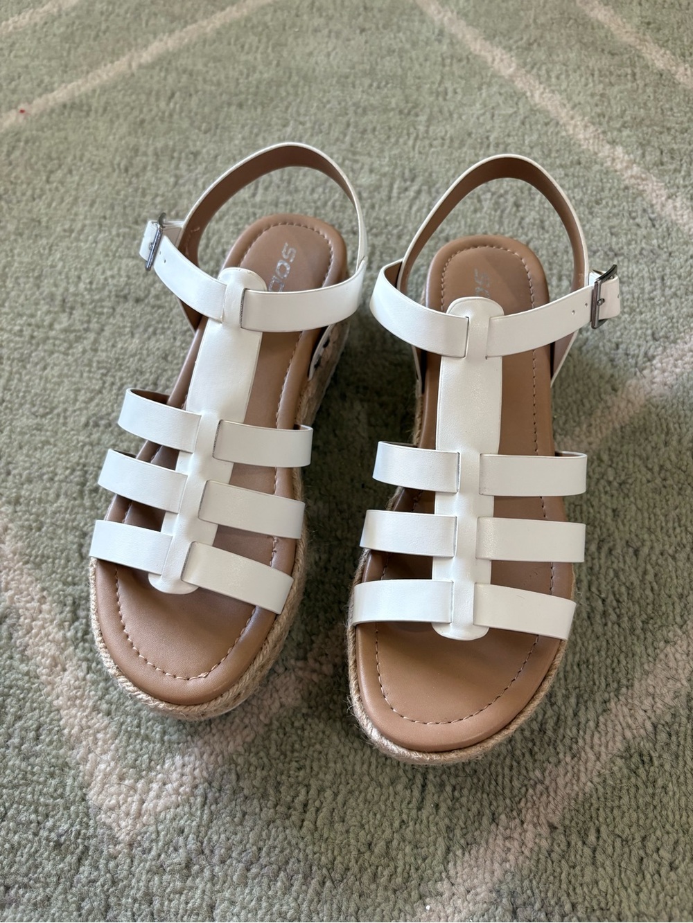 Soda White Strappy Wedge Sandals